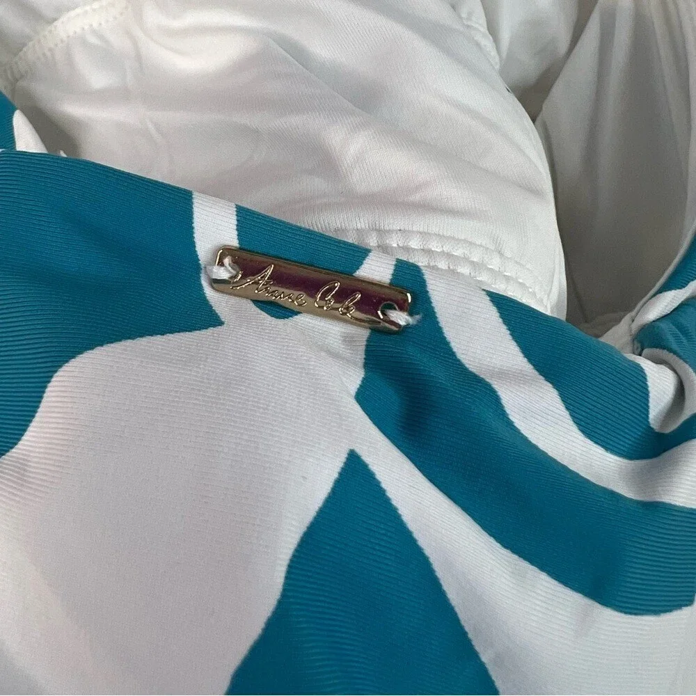 Anne Cole bathing suit one piece dress look Teal and White Floral flowers
